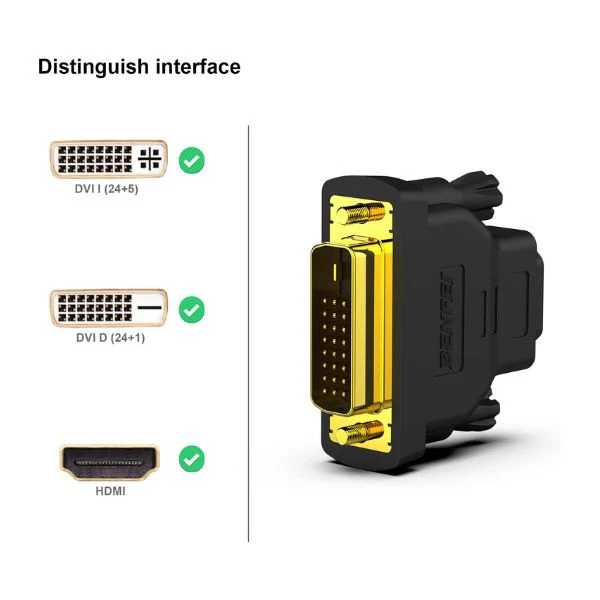 Adaptador BENFEI DVI a HDMI Bidireccional - DVI-D Macho a HDMI Hembra - Chapado en Oro - 1080p Full HD - Paquete de 2 - Image 2
