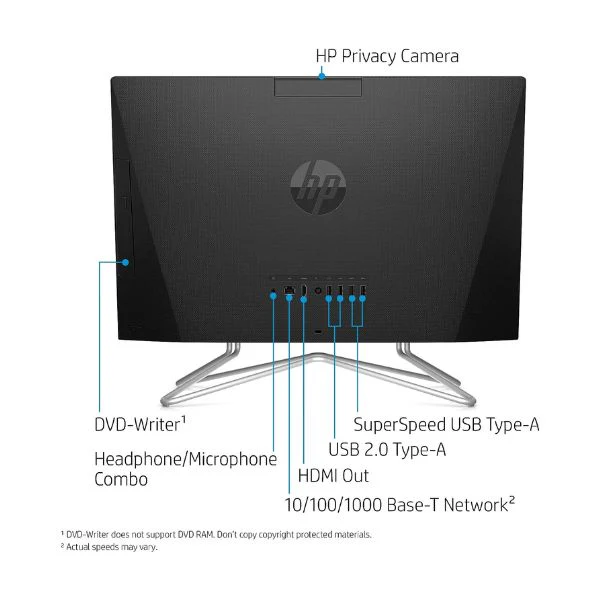 All in One HP AMD Ryzen 3 3250U 22" Memoria Ram 8GB Disco SSD NVMe M.2 256GB FreeDOS Color Negro 22-DD0545LA - Image 5