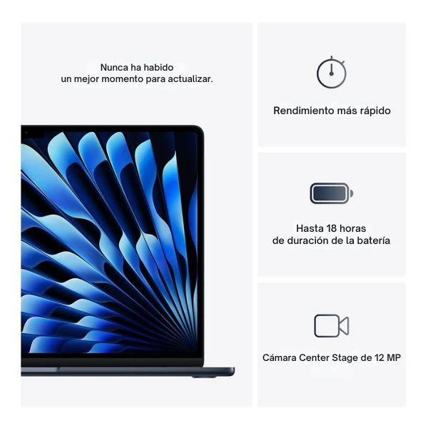 Laptop Apple MacBook Air 15 MW1M3LL/A Pantalla 15.3" - M4 - 16GB Memoria - 256GB SSD - 10-Core GPU - Midnight - Image 5