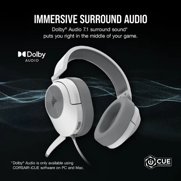 Audífonos Gaming Corsair HS35 SURROUND v2 - Multiplataforma - Dolby 7.1 - Con Micrófono- Color blanco - Image 2