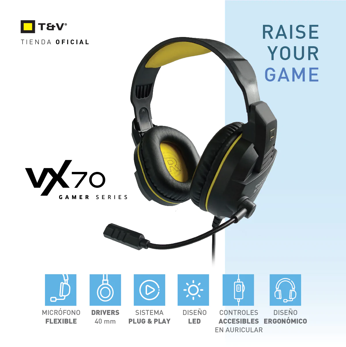 Audifonos Thonet & Vander 20Mw Headset Aux 3.5Mm Con Microfono Flexible Luz Led Vx70 Gaming - Image 3