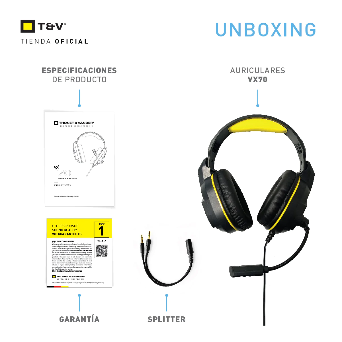 Audifonos Thonet & Vander 20Mw Headset Aux 3.5Mm Con Microfono Flexible Luz Led Vx70 Gaming - Image 5