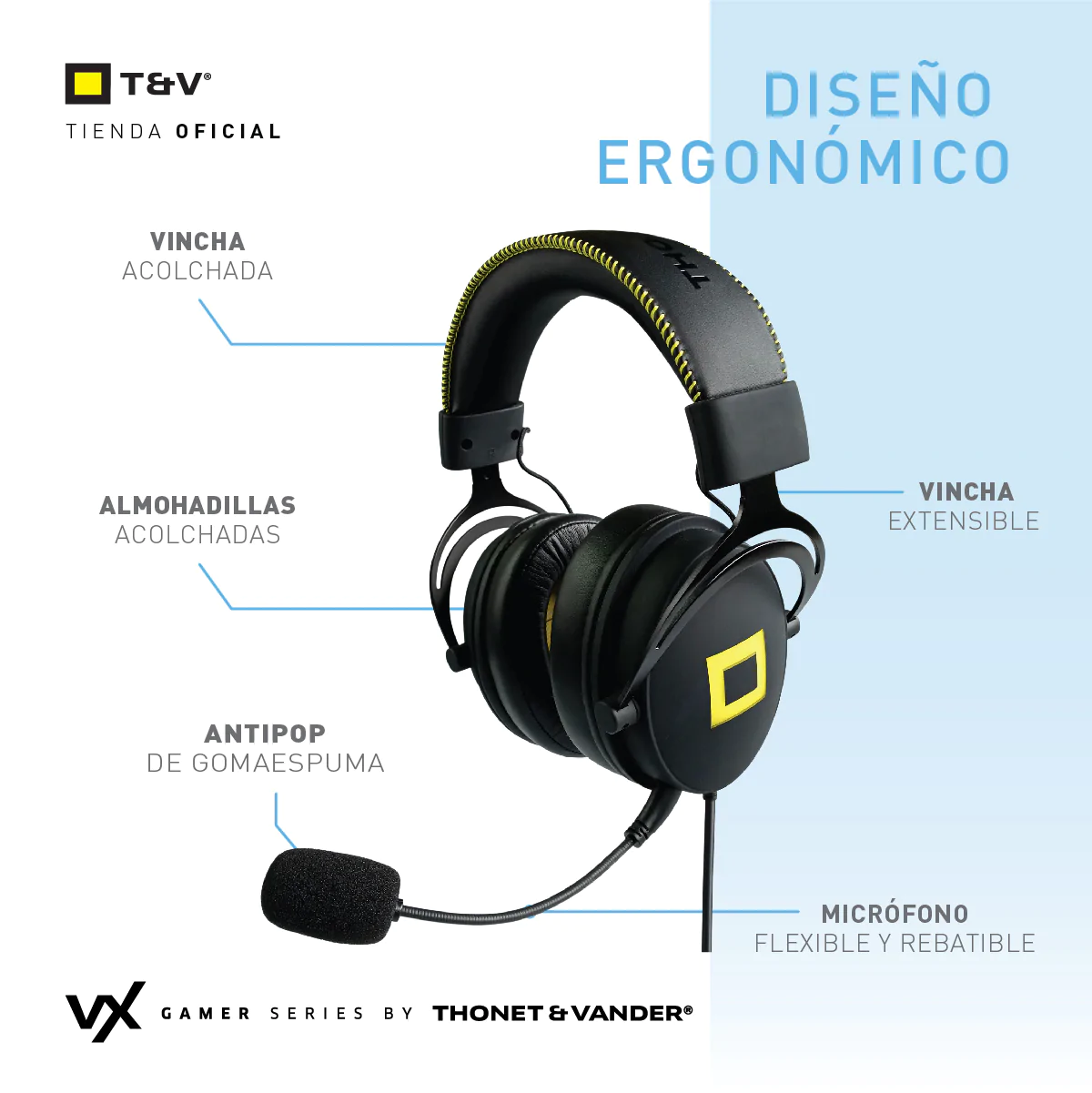 Audifonos Thonet & Vander 20Mw Headset Aux 3.5Mm + Usb Con Microfono Flexible Y Ajustable Luz Led VX730 Gaming - Image 3
