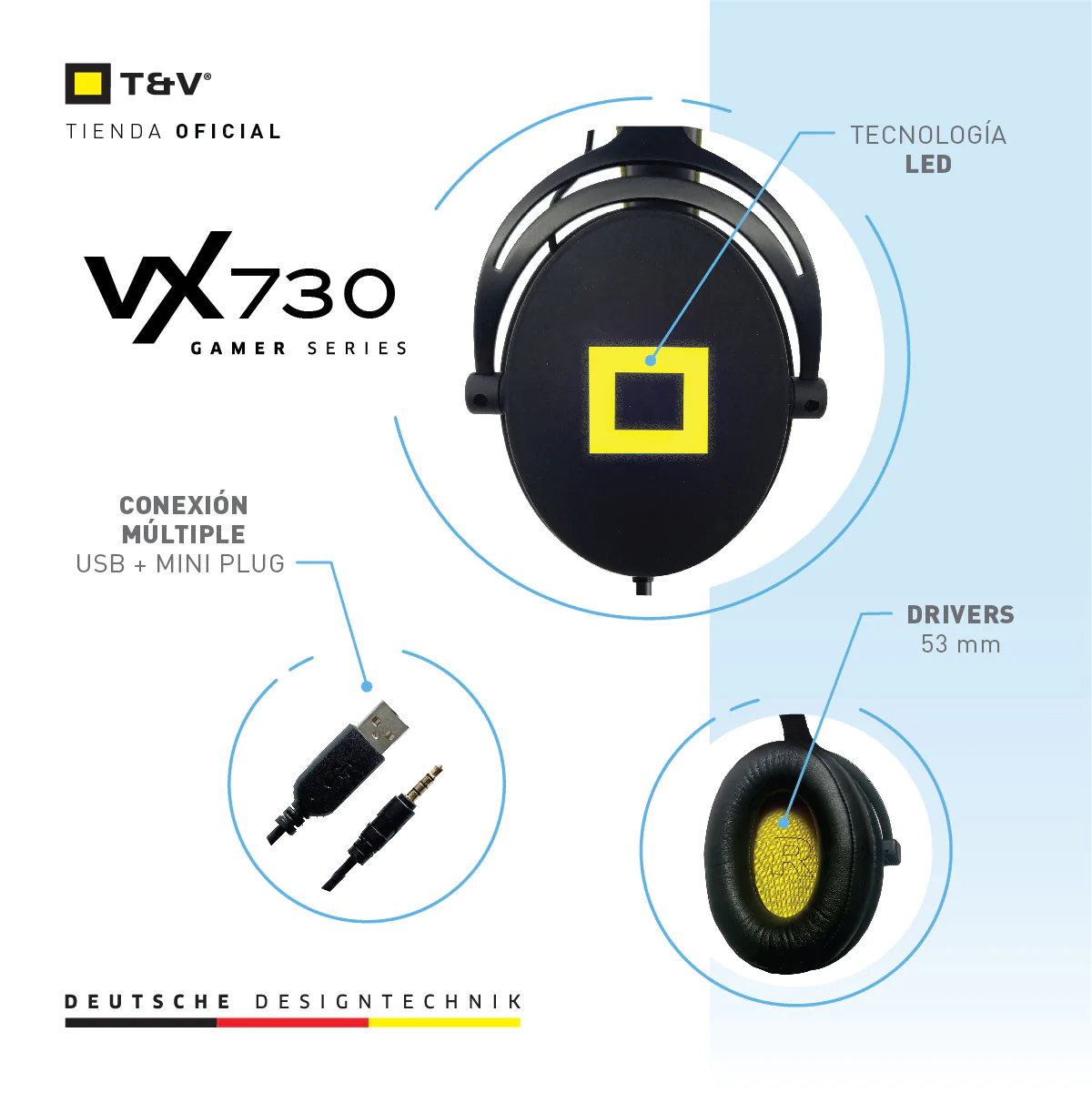 Audifonos Thonet & Vander 20Mw Headset Aux 3.5Mm + Usb Con Microfono Flexible Y Ajustable Luz Led VX730 Gaming - Image 4