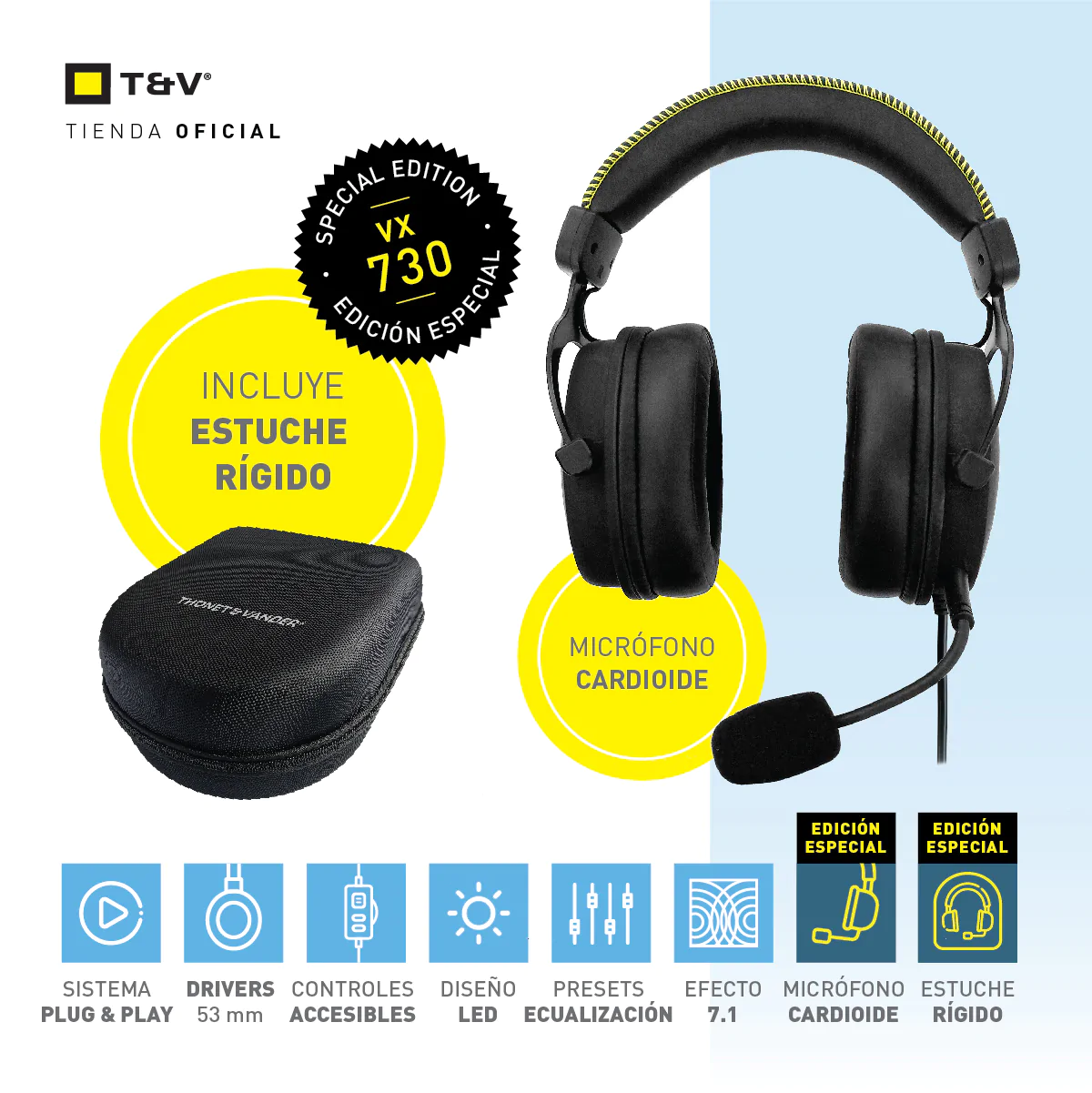 Audifonos Thonet & Vander 20Mw Headset Aux 3.5Mm + Usb Con Microfono Flexible Y Ajustable Luz Led VX730 Gaming - Image 5