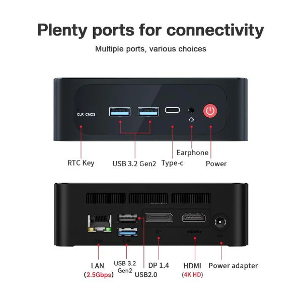 Mini PC Beelink - AMD Ryzen 7 5825U - 24GB DDR4 - 500GB PCIe 3.0 SSD - Pantalla Dual 4K @60Hz - Wi-Fi 6 - BT 5.2 - Windows 11 Pro - Image 3