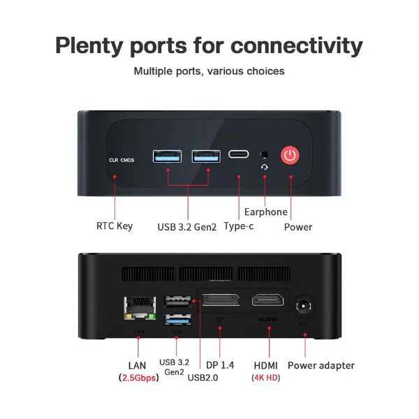 Mini PC Beelink SER5 MAX - AMD Ryzen 7 6800H - 32GB LPDDR5 - 1TB SSD - AMD Radeon Graphics 12 Núcleos - Windows 11 Pro - 4K Triple Display - WiFi 6 - Beelink SER5 - Image 6