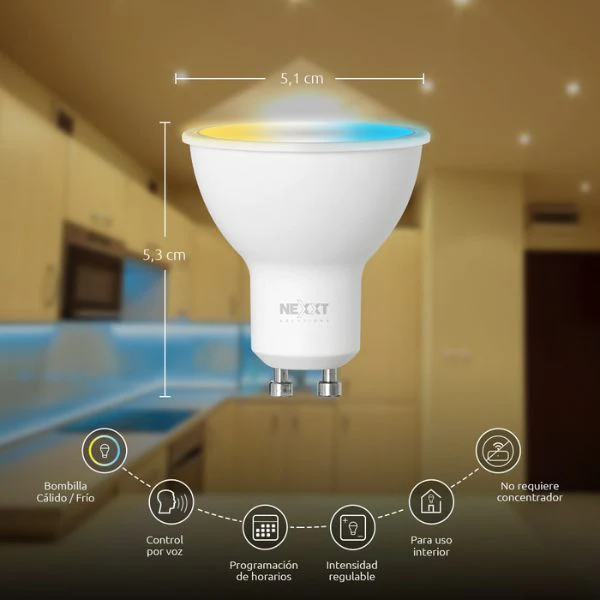 Bombilla Nexxt LED Inteligente Wi-Fi 110V GU10 – NHB-W310 – Blanco Regulable – Empaque 3 Unidades - Image 6