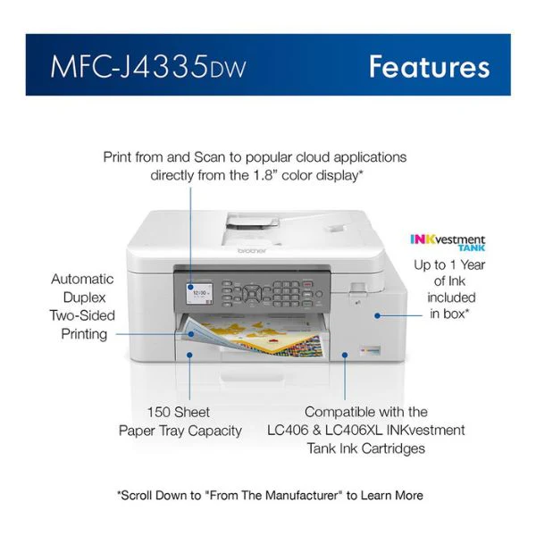 Impresora Multifuncional Brother MFC-J4335DW INKvestment Tank – Inalámbrica – Dúplex – Pantalla 1.8" - Image 3