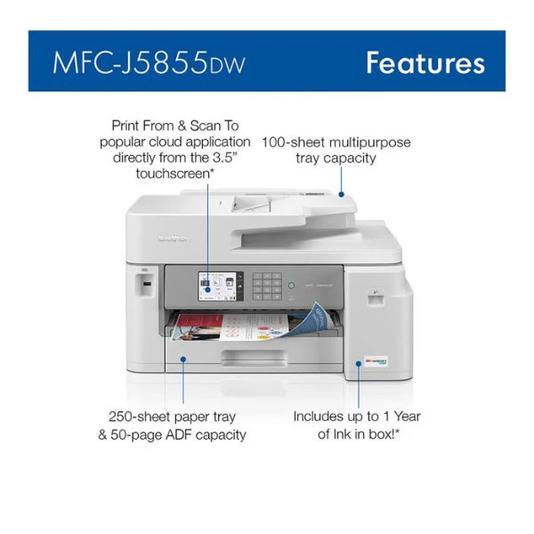 Impresora Brother INKvestment Tank Multifuncional Inyección de Tinta Color - 30 ppm - 4800 x 1200 dpi - Dúplex - Wi-Fi - MFCJ5855DW - Image 3