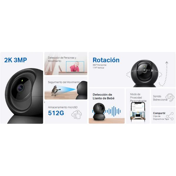 Cámara de Seguridad TP-Link Tapo C211 - Wi-Fi 2K 3MP - 360 Grados - Detección IA - Control de Voz - Visión Nocturna - Negro - Image 5