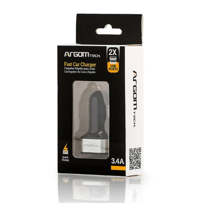 Cargador Rápido Argom para Auto 2 USB 3.4A 5V - Negro- ARG-AC-0112BK - Image 3