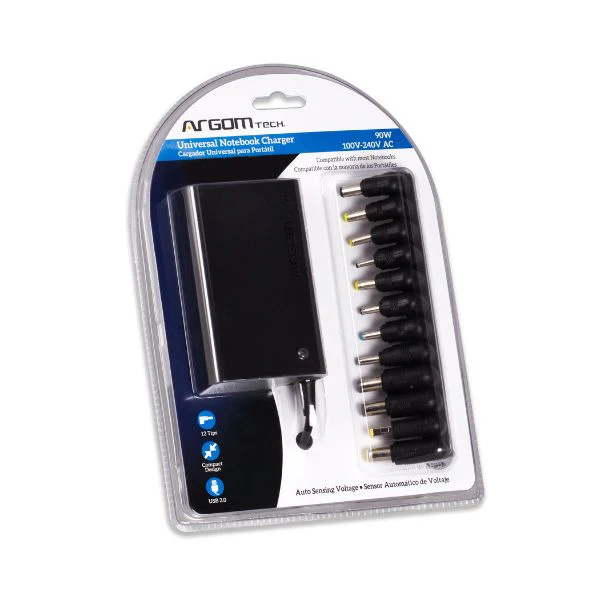 Cargador Universal ARGOM Slim para Portátiles / 90W / USB / Sensor Automático / 12 Puntas - Image 3
