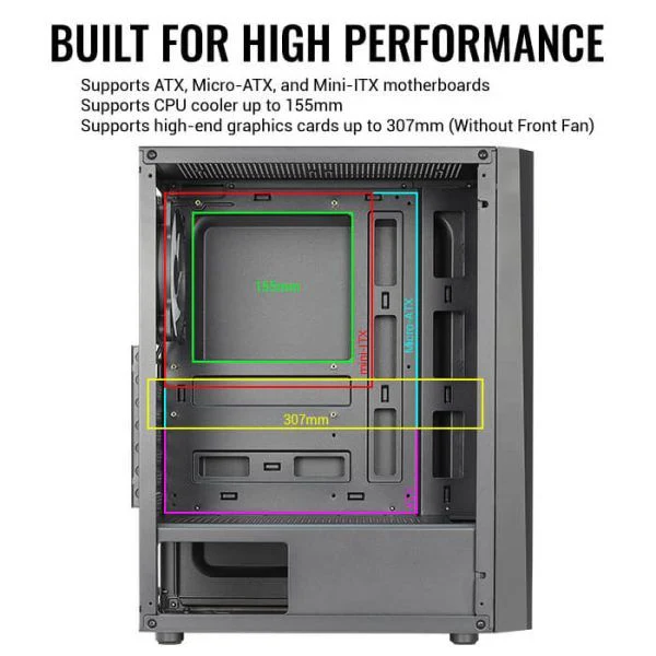 CASE AEROCOOL DELTA MID TOWER NEGRO 2x USB2.0- USB 3.0/ 1 HD AUDIO/ FAN 12CM/ PANEL ACRILICO - Image 7