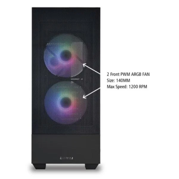 Case Gaming Lian Li ATX RGB LANCOOL 205 MESH CX con flujo de aire para PC, panel frontal 3 ventiladores ARGB PWN puerto USB C Negro - Image 3