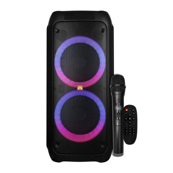 CORNETAS ARGOM RAVE 80/ WIRELESS BT/ PANEL LUCES LED/ KEREOKE/ INCLUYE MIC/ CONEXION GUITARRA - BATERIA/ C-REMOTO/ NEGRO