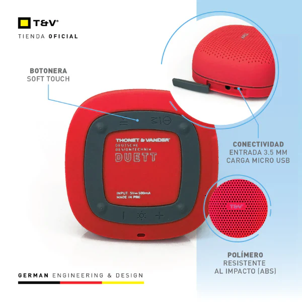 Cornetas Thonet & Vander 30W Bluetooth + Aux 3.5Mm + Radio Fm Duett Rojo - Image 4