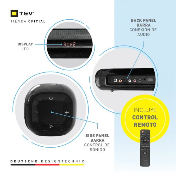 Cornetas Thonet & Vander Kino Cinema 150W 2.1 Bluetooth + Rca + Aux 3.5Mm + Hdmi + Coaxial + Optico Kino Soundbar - Image 2