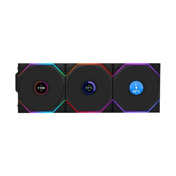 Fan Cooler Lian Li UNI FAN TL120 V2 LCD Reverse Blade Wireless Fluid Dynamic Bearing 120mm - Negro - RGB - 3 Pack