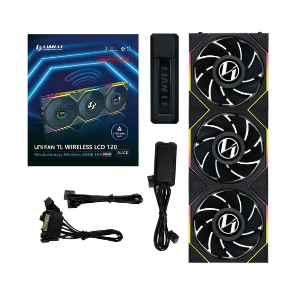 Fan Cooler Lian Li UNI FAN TL120 V2 LCD Reverse Blade Wireless Fluid Dynamic Bearing 120mm - Negro - RGB - 3 Pack - Image 4