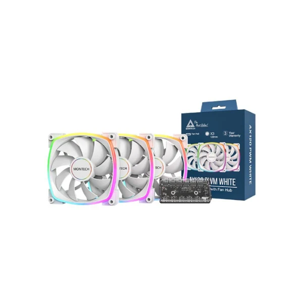 Fan Cooler Montech AX120 Rifle Dynamic Bearing 120mm - Blanco - RGB - 3 Pack - Image 4