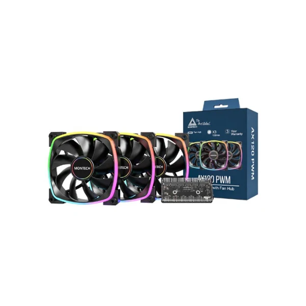 Fan Cooler Montech AX120 Rifle Dynamic Bearing 120mm - Negro - RGB - 3 Pack - Image 4