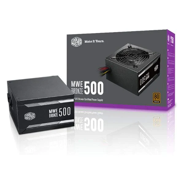 Fuente de poder Cooler Master MWE Bronze 500 80+ Bronze 500W PSU with 120mm Silencio FB Fan, Sleeved Cables