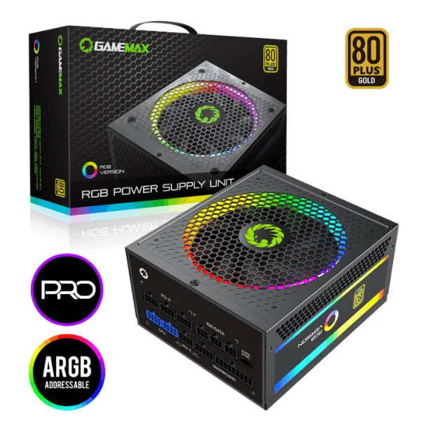 Fuente de Poder GAMEMAX RGB 1050W PRO ATX 3.0 PCIe5.0/ APFC / 80 Plus GOLD/ 12V/ 100-240V/ MODULAR