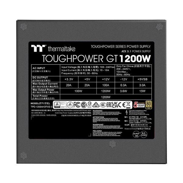 Fuente de Poder Thermaltake TOUGHPOWER GT - 1200W - 80 PLUS Gold - Modular - ATX - Image 3