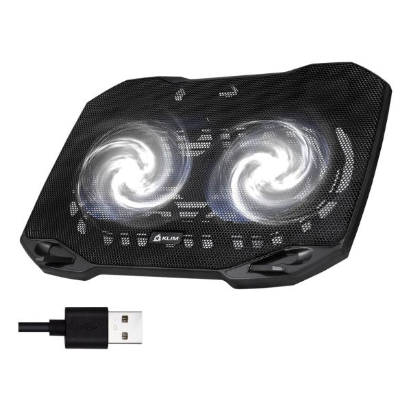Base para Laptops KLIM/ Almohadilla de Refrigeración/ 2 Ventiladores 1200 RPM/ Portátil y Silencioso/ Estructura ABS