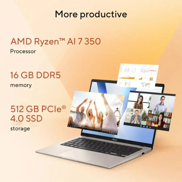 Laptop ASUS Vivobook 14 AMD Ryzen AI 7 300 Series 16GB RAM 512GB SSD 14" AMD Radeon Platinum Gold - Image 8