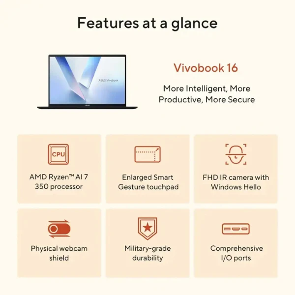 Laptop ASUS Vivobook 16 AMD Ryzen AI 7 Series 300 16GB RAM 1TB SSD 16" AMD Radeon Quiet Blue - Image 9