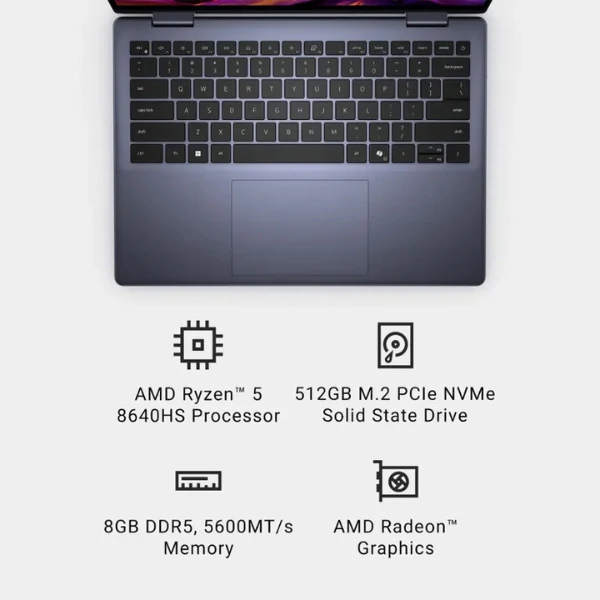 Laptop Dell Inspiron 14 2 en 1 Touchscreen AMD Ryzen 5 Series 8000 8GB RAM 512GB SSD 14" AMD Radeon Midnight Blue - Image 13