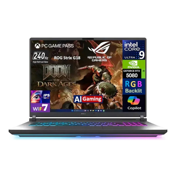 Laptop gaming ASUS ROG Strix G18 Intel Core Ultra 9-275HX 64GB RAM 2TB SSD 18" NVIDIA GeForce RTX 5080 Win 11 Pro - Eclipse Gray