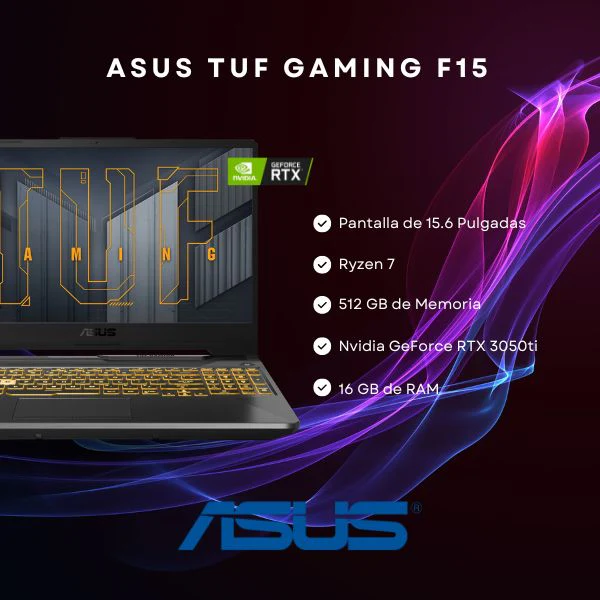 Laptop Gaming ASUS TUF Gaming 15.6" 144Hz FHD AMD Ryzen 7 4800H NVIDIA GeForce RTX 3050TI Memoria Ram 16GB Disco 512GB SSD - Image 3