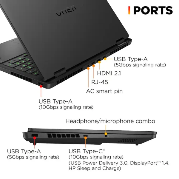 Laptop HP OMEN Intel Core Ultra 7 255H (5.1GHz) 16GB RAM 1TB SSD 16" NVIDIA GeForce RTX 5060 Win 11 Home - Shadow Black - Image 4