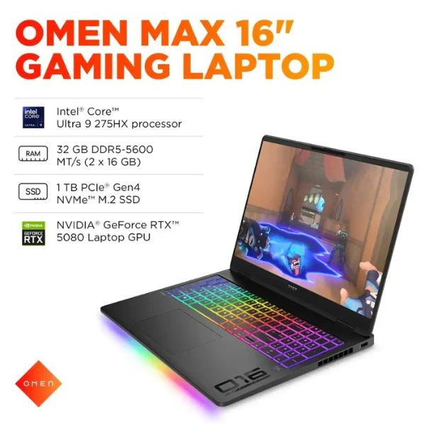 Laptop HP OMEN MAX Intel Core Ultra 9 32GB RAM 1TB SSD 16" NVIDIA GeForce RTX 5080 Windows 11 16-ah0033dx/B69J2UA#ABA Shadow Black - Image 3