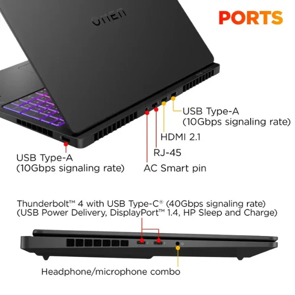 Laptop HP OMEN MAX Intel Core Ultra 9 32GB RAM 1TB SSD 16" NVIDIA GeForce RTX 5080 Windows 11 16-ah0033dx/B69J2UA#ABA Shadow Black - Image 4