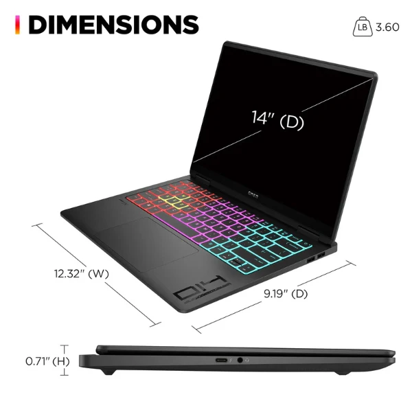 Laptop HP OMEN Transcend Intel Core Ultra 7-155H 16GB RAM 1TB SSD 14" 120Hz 3K OLED Shadow NVIDIA GeForce RTX 4060 - Image 9