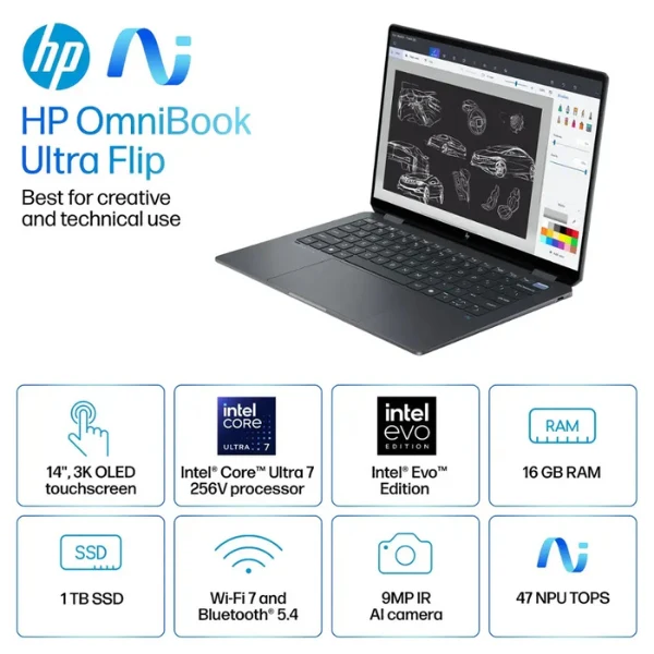 Laptop HP - OmniBook Ultra Flip Intel Core Ultra 7 16GB RAM 1TB SSD 14" 3K OLED Touch-Screen Eclipse Intel Arc - Image 10