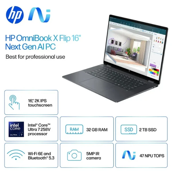 Laptop HP OmniBook X Flip Intel Core Ultra 7 32GB RAM 2TB SSD 16" Intel Arc Windows 11 16-as0033dx Eclipse Gray - Image 7