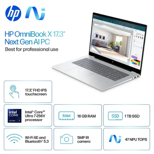 Laptop HP OmniBook X Intel Core Ultra 7 16GB RAM 1TB SSD 17.3" Intel Arc Windows 11 17-dd0013dx Glacier Silver - Image 4