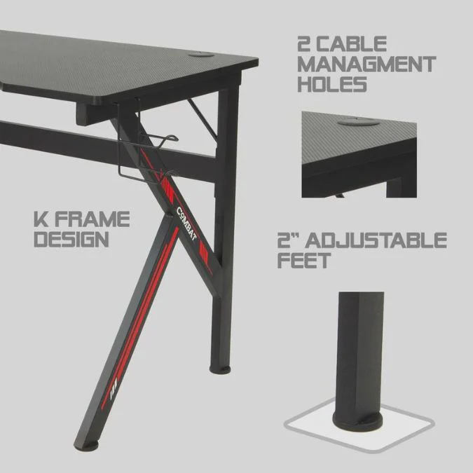 Mesa Gamer Combat Ergo Z47 estacion de trabajo grande portavasos soporte y gancho negro - Image 5