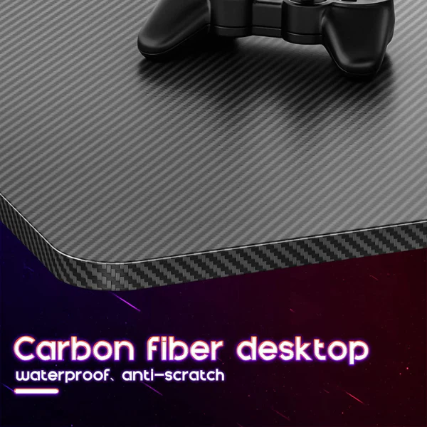 Mesa MOTPK L Shaped Gaming Desk 58" L Shape Carbon Fiber Surface Table Monitor Shelf Cup Holder & Headphone Hook, Black - Image 5