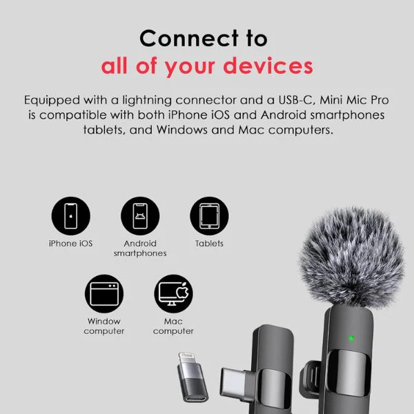 Micrófonos Lavalier inalámbricos KLIP MIC PRO en estuche de carga. Profesional para iPhone, Android iPad, cámara, PC, Mac - Image 3