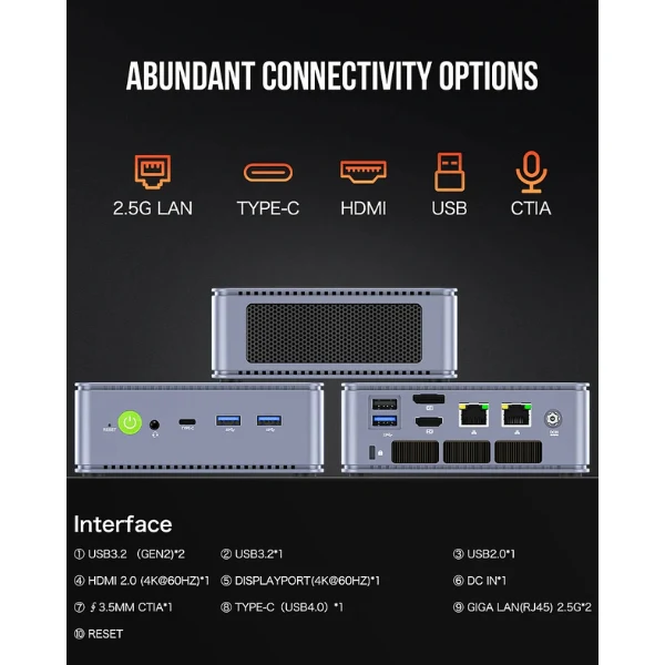 Mini PC GMKtec NucBox K6 AMD Ryzen 7 7840HS Serie 7000 32 GB RAM 1 TB SSD K6NUC WiFi 6E USB-C HDMI - Image 4