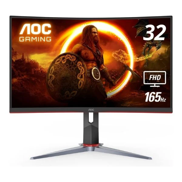 Monitor AOC Curved 1500R Gaming 32" C32G2 1920X1080 165HZ FHD VGA-HDMI Color Negro y Rojo