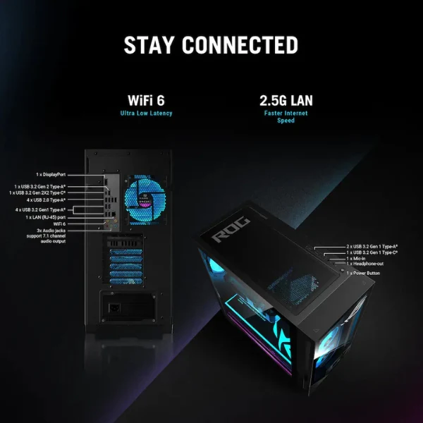 Pc Gaming ASUS ROG GM700 AMD Ryzen 7 8700F (5.0 GHz) - 32 GB DDR5 - 1 TB SSD - NVIDIA GeForce RTX 5060Ti 16 GB - 600 W - Win 11 Home - Black - Image 6
