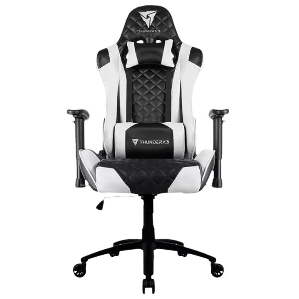Silla Aerocool Gaming ThunderX3 TGC12 Ergonómica Reclinable con Soporte Lumbar y Cervical – Negro/Blanco
