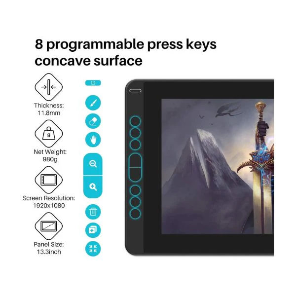 Tablet HUION KAMVAS arte digital 13" totalmente laminada con lápiz táctil PenTech 3.0 inclinable y soporte ajustable - Image 3